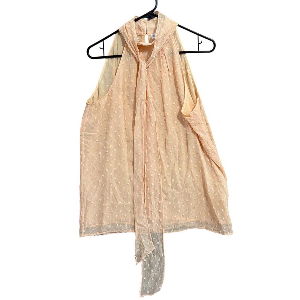 Calvin Klein Womens Blouse Peach Orange High Mock Neck Tie Sleeveless Medium